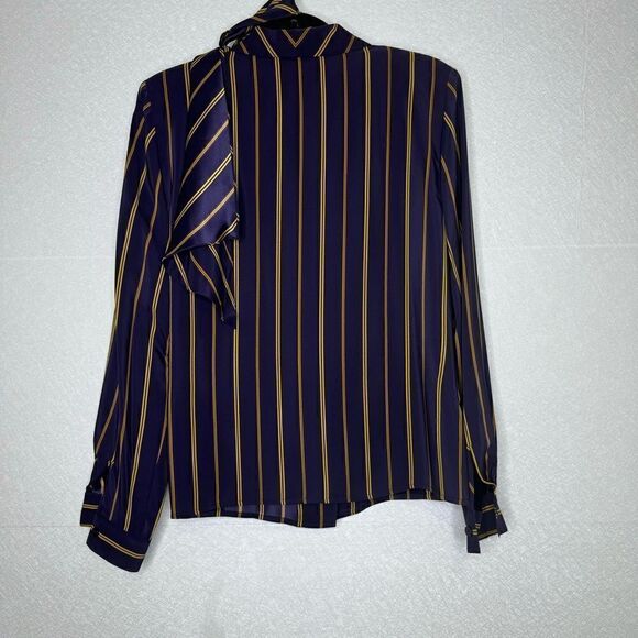 Worth Striped Silk Button Front Blouse with Sash 10 - Picture 3 of 4
